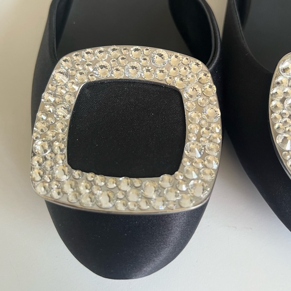 ROGER VIVIER PARIS Chips Strass Embellished Black Satin Slip On Mule Shoes 9 - Picture 11 of 15